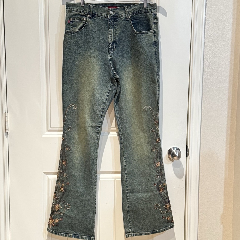 Y2K VIGOSS London Blue Embroidered Flare Jeans 15/16 Boho